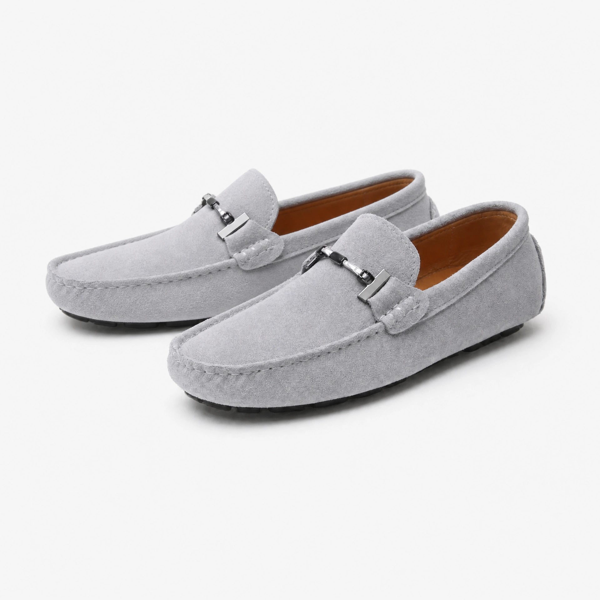 Grey Suede Chain Loafers