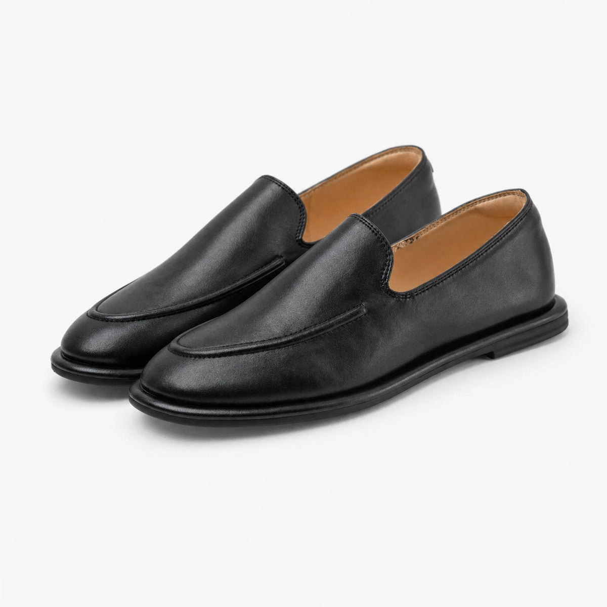 Black Leather Flat Loafers