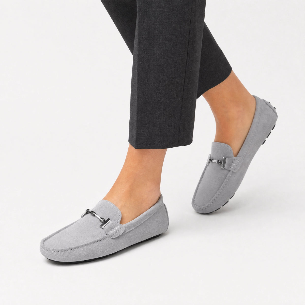 Grey Suede Chain Loafers