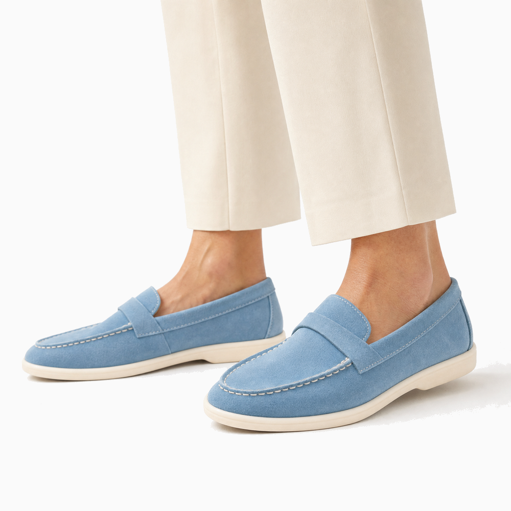 Blue Suede Strap Loafers