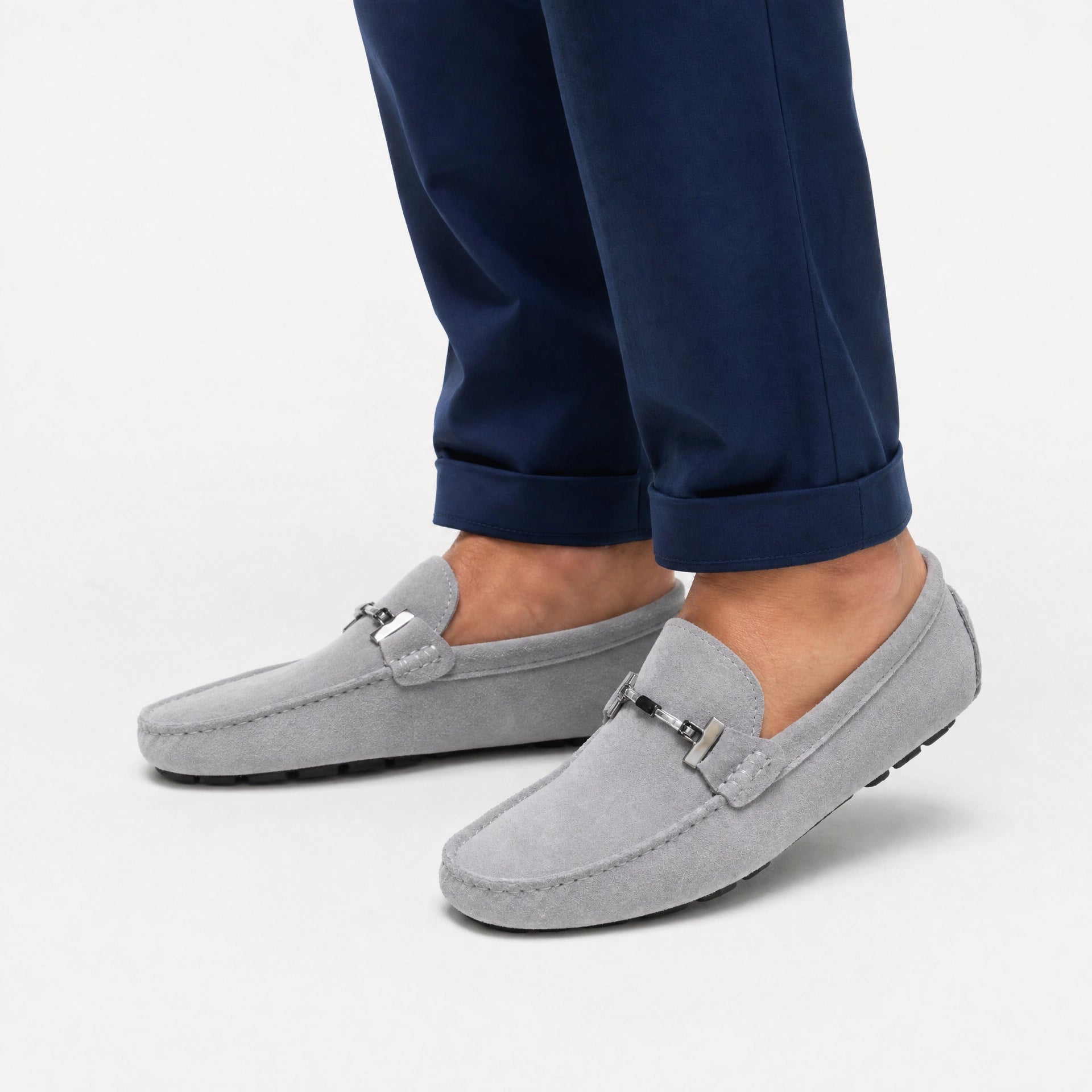 Grey Suede Chain Loafers