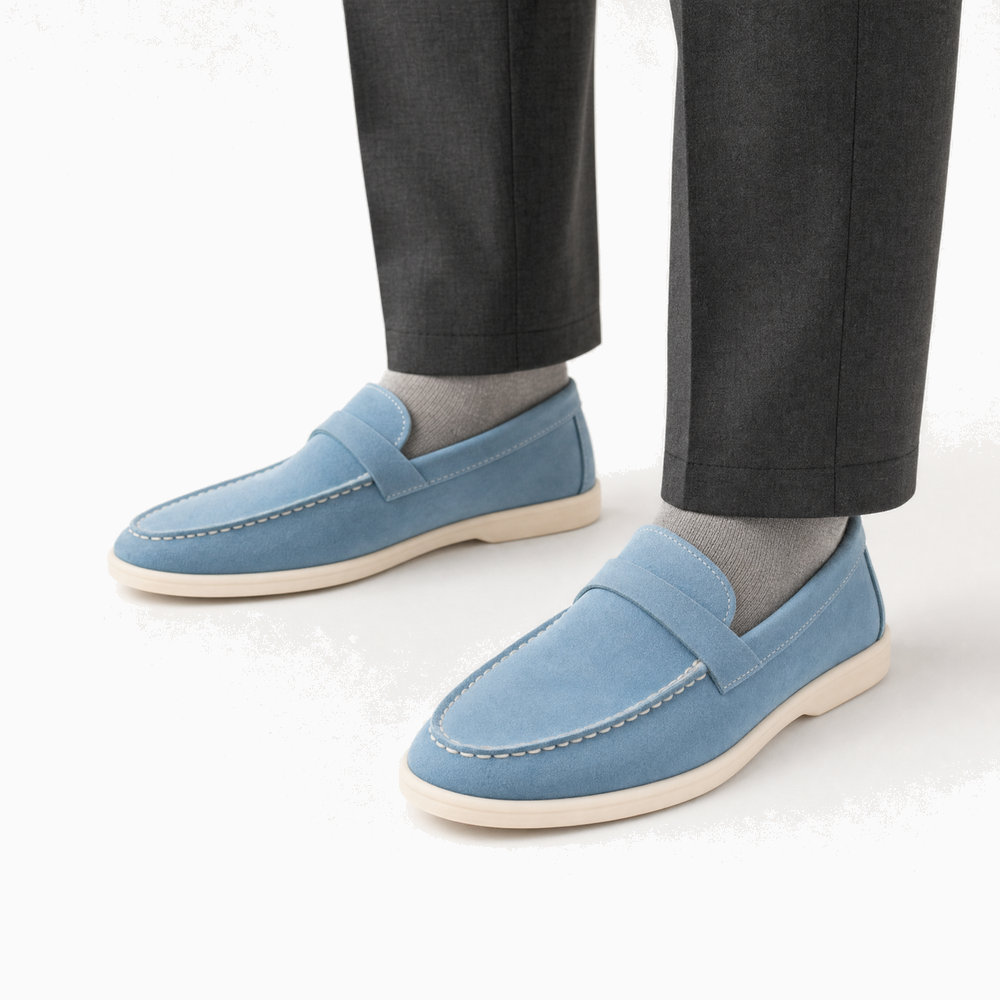 Blue Suede Strap Loafers