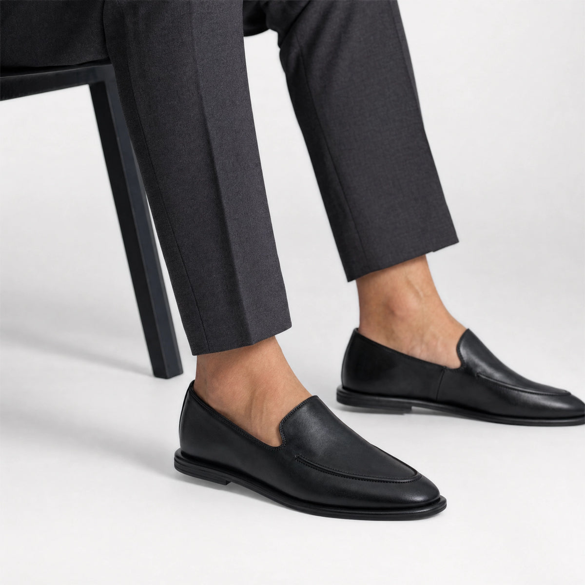 Black Leather Flat Loafers