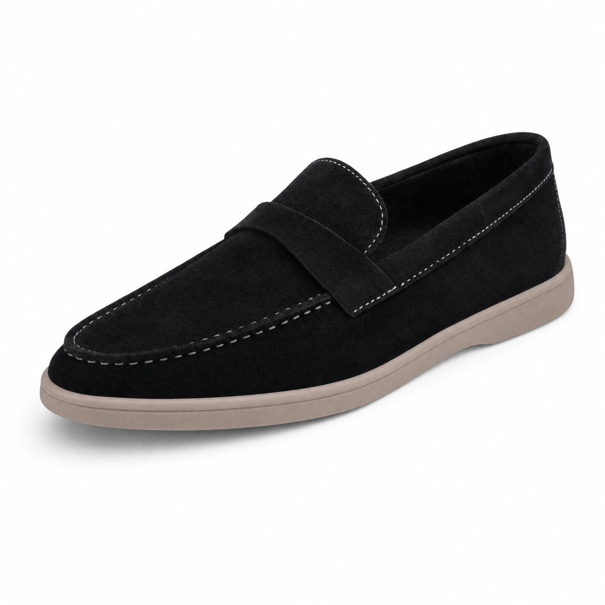 Black Suede Contrast Stitch Loafers