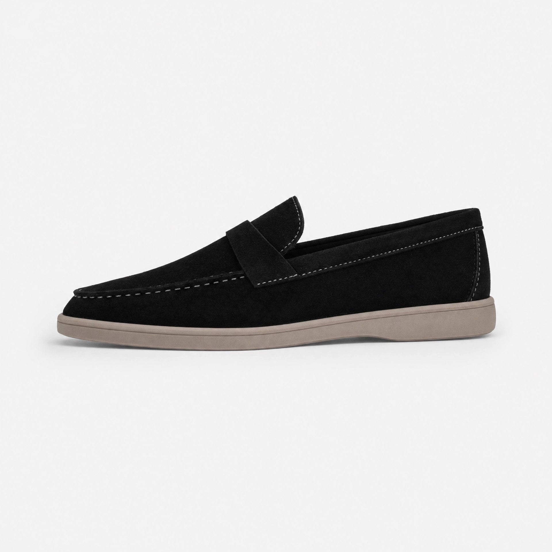 Black Suede Contrast Stitch Loafers