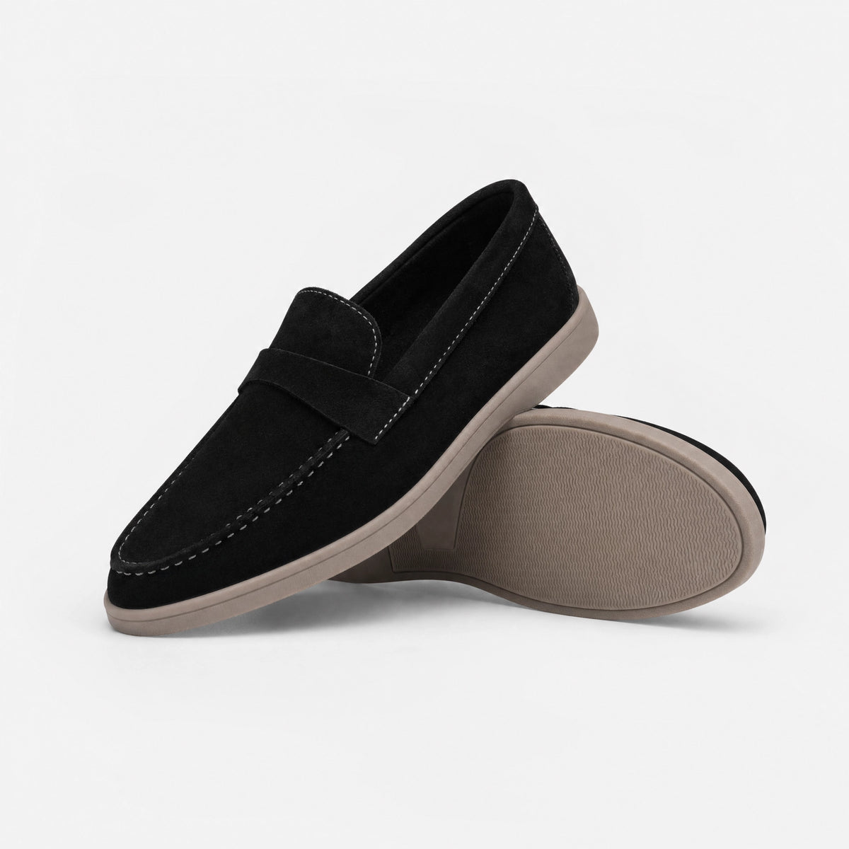 Black Suede Contrast Stitch Loafers