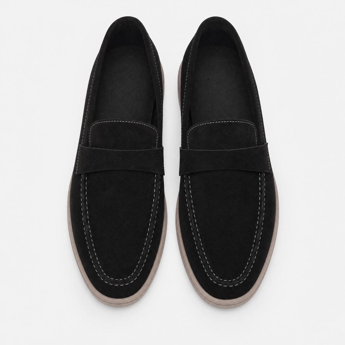 Black Suede Contrast Stitch Loafers