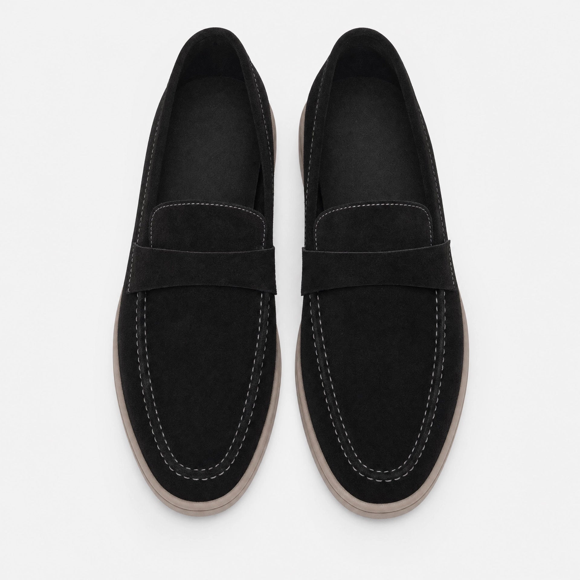 Black Suede Contrast Stitch Loafers