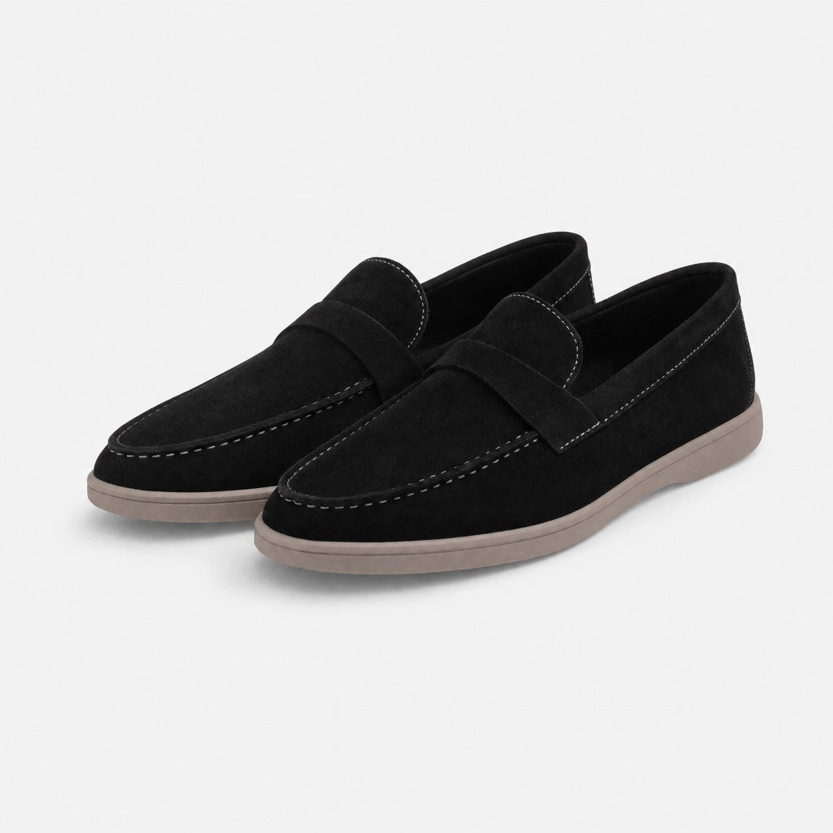 Black Suede Contrast Stitch Loafers