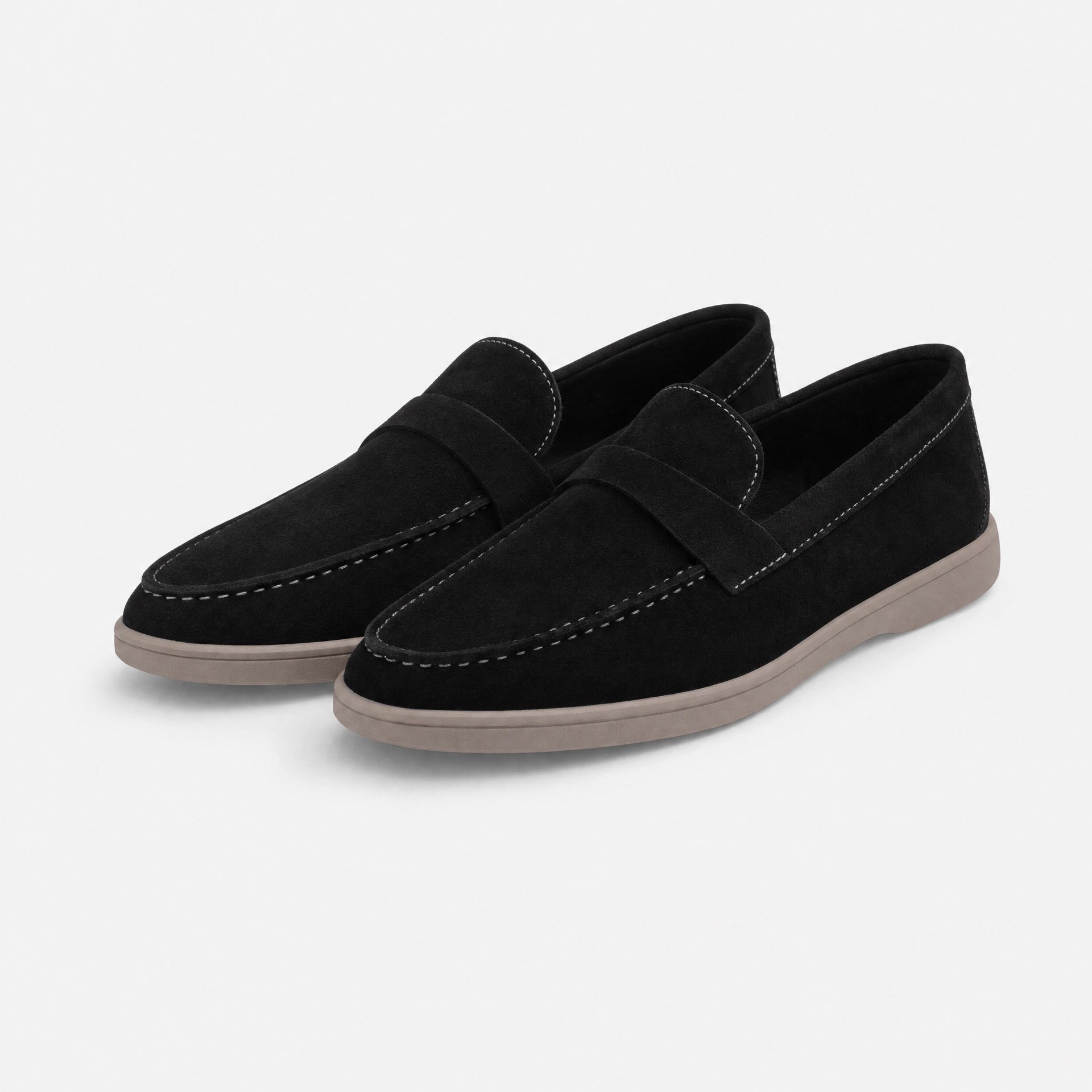 Black Suede Contrast Stitch Loafers