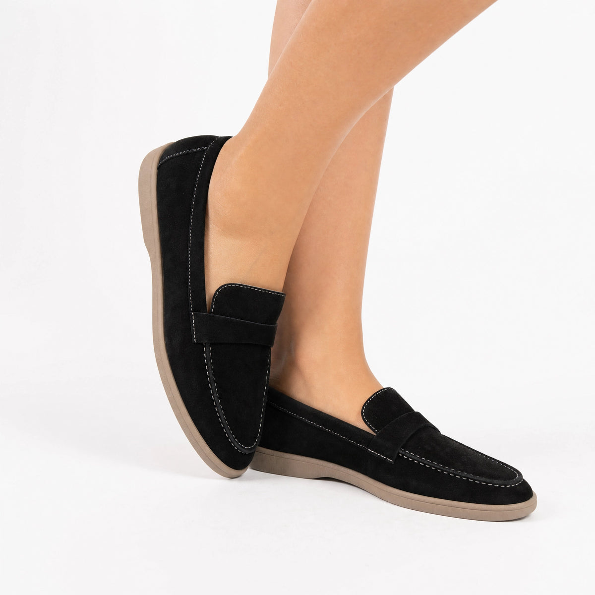Black Suede Contrast Stitch Loafers