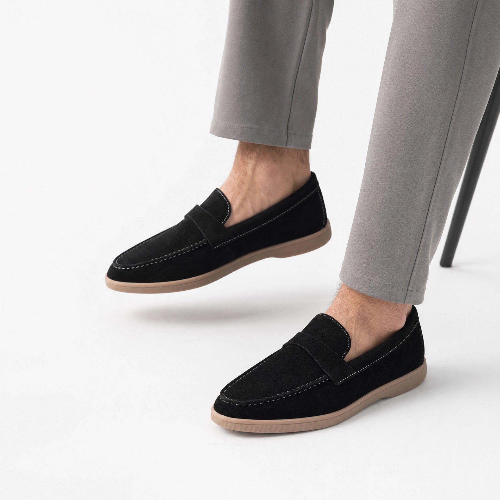 Black Suede Contrast Stitch Loafers