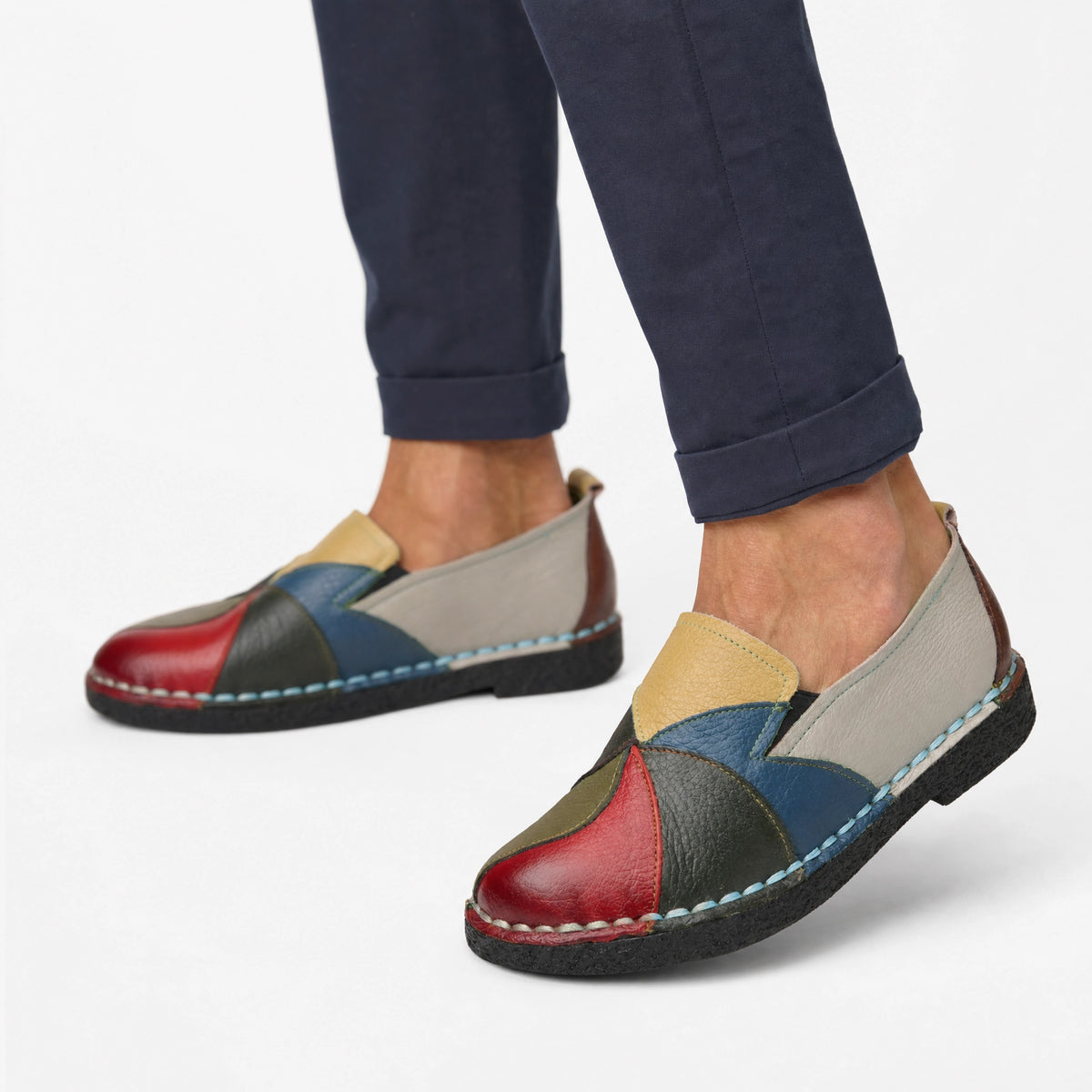 Multicolour Patchwork Leather Loafers