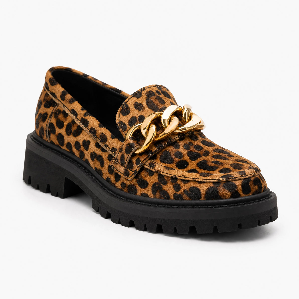 Leopard Chain Platform Loafers