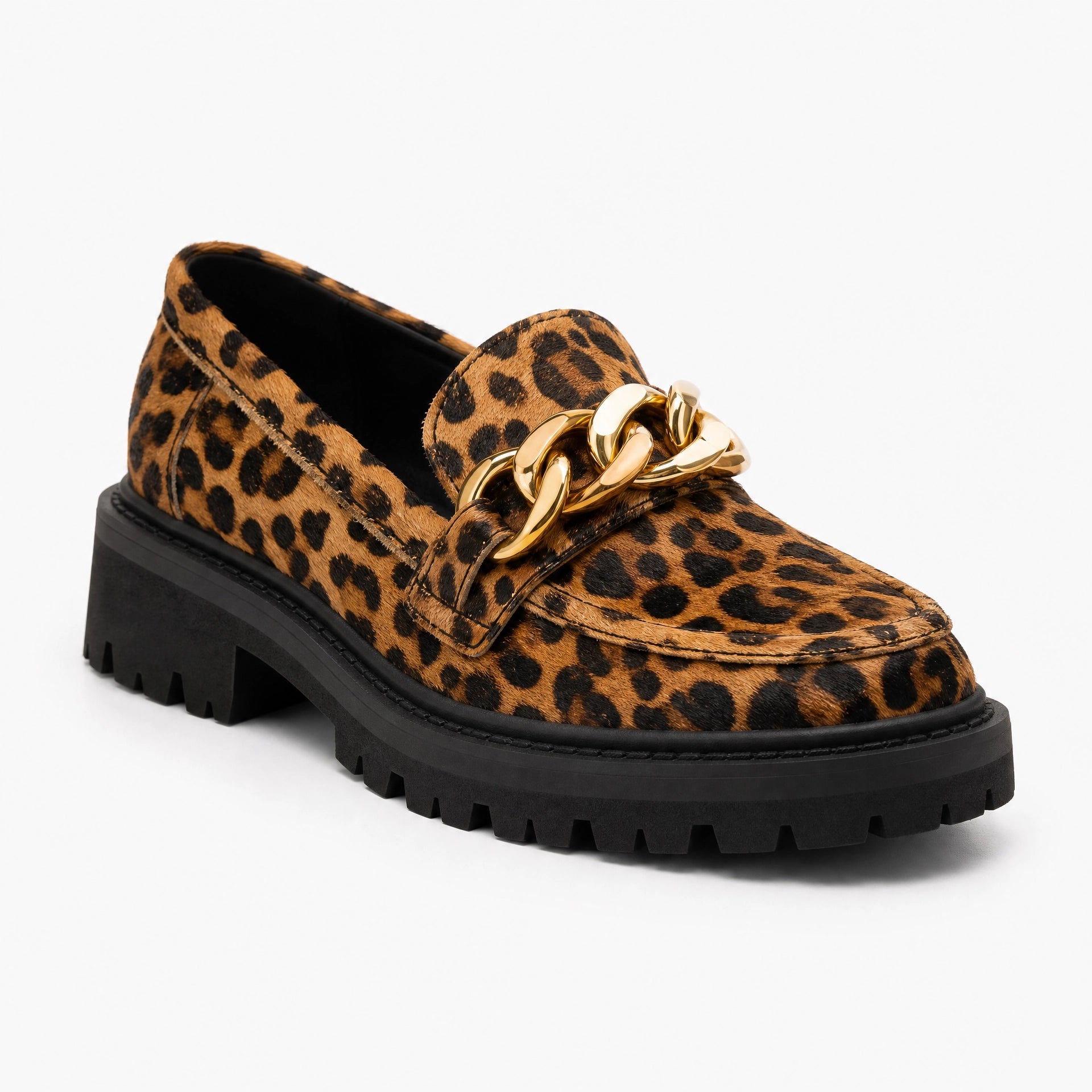 Leopard Chain Platform Loafers