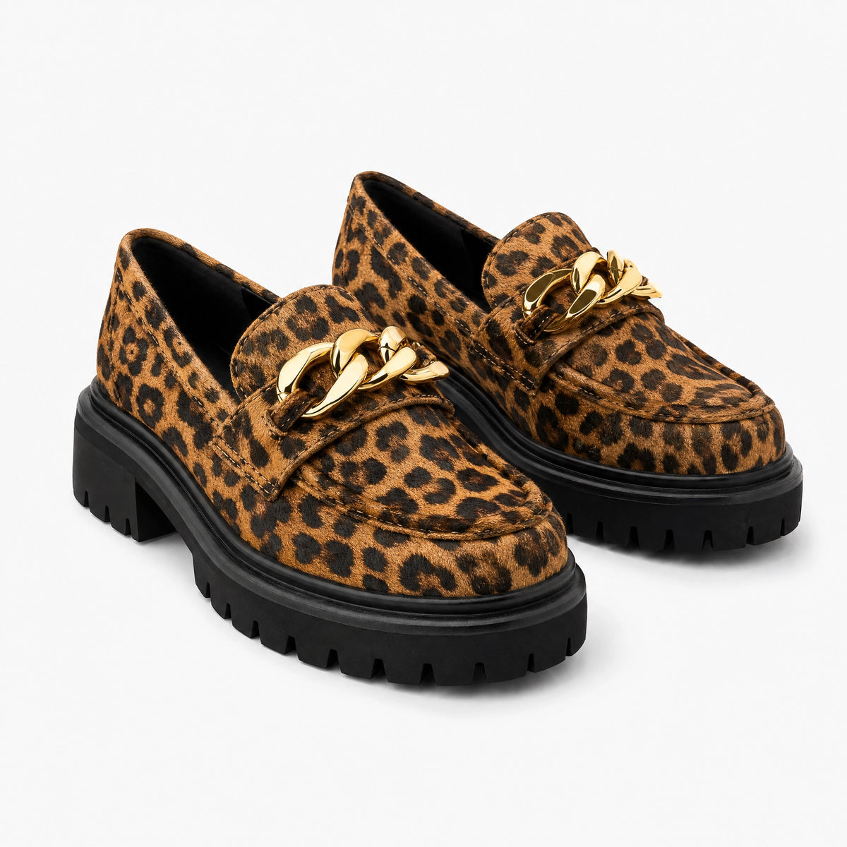Leopard Chain Platform Loafers