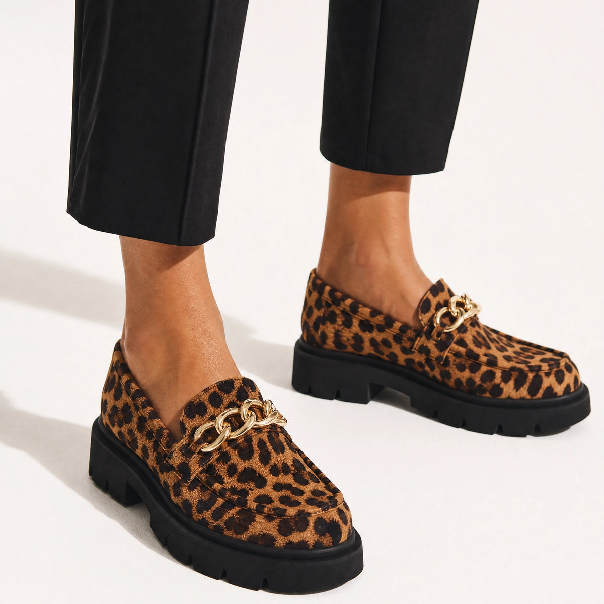 Leopard Chain Platform Loafers