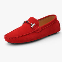 Red Suede Chain Pebbled Loafers