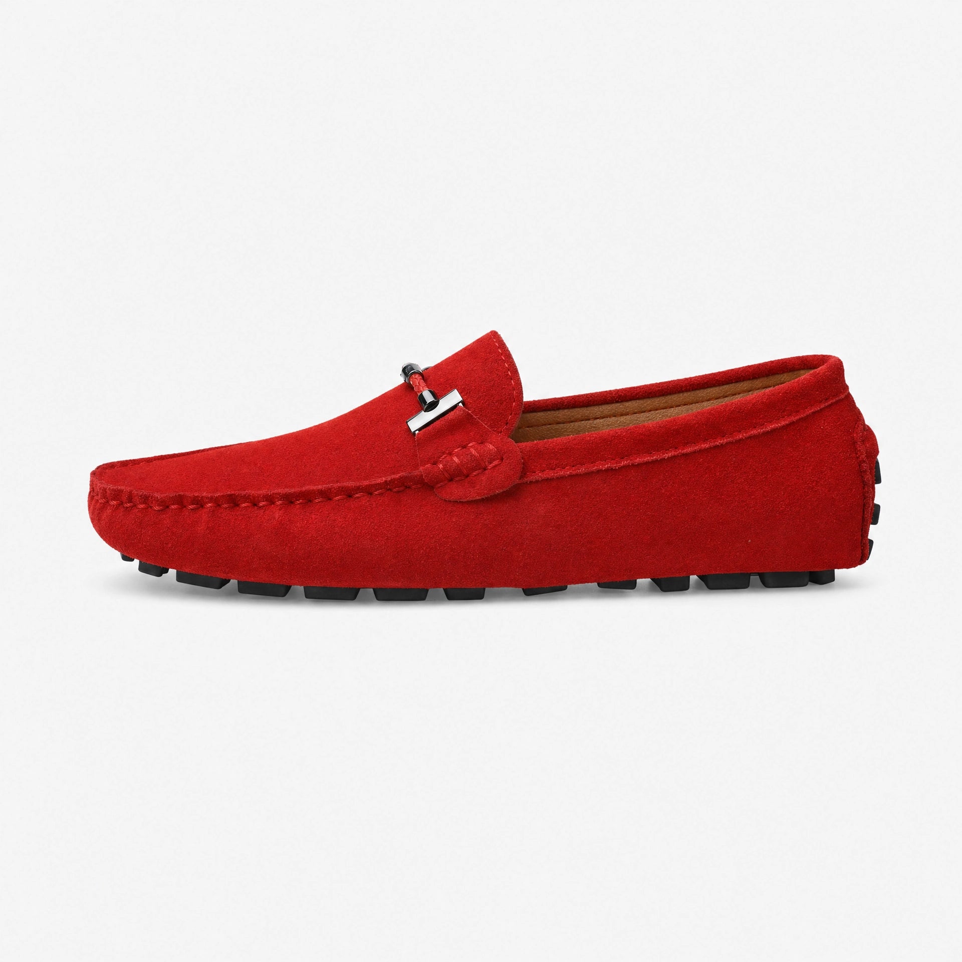 Red Suede Chain Pebbled Loafers