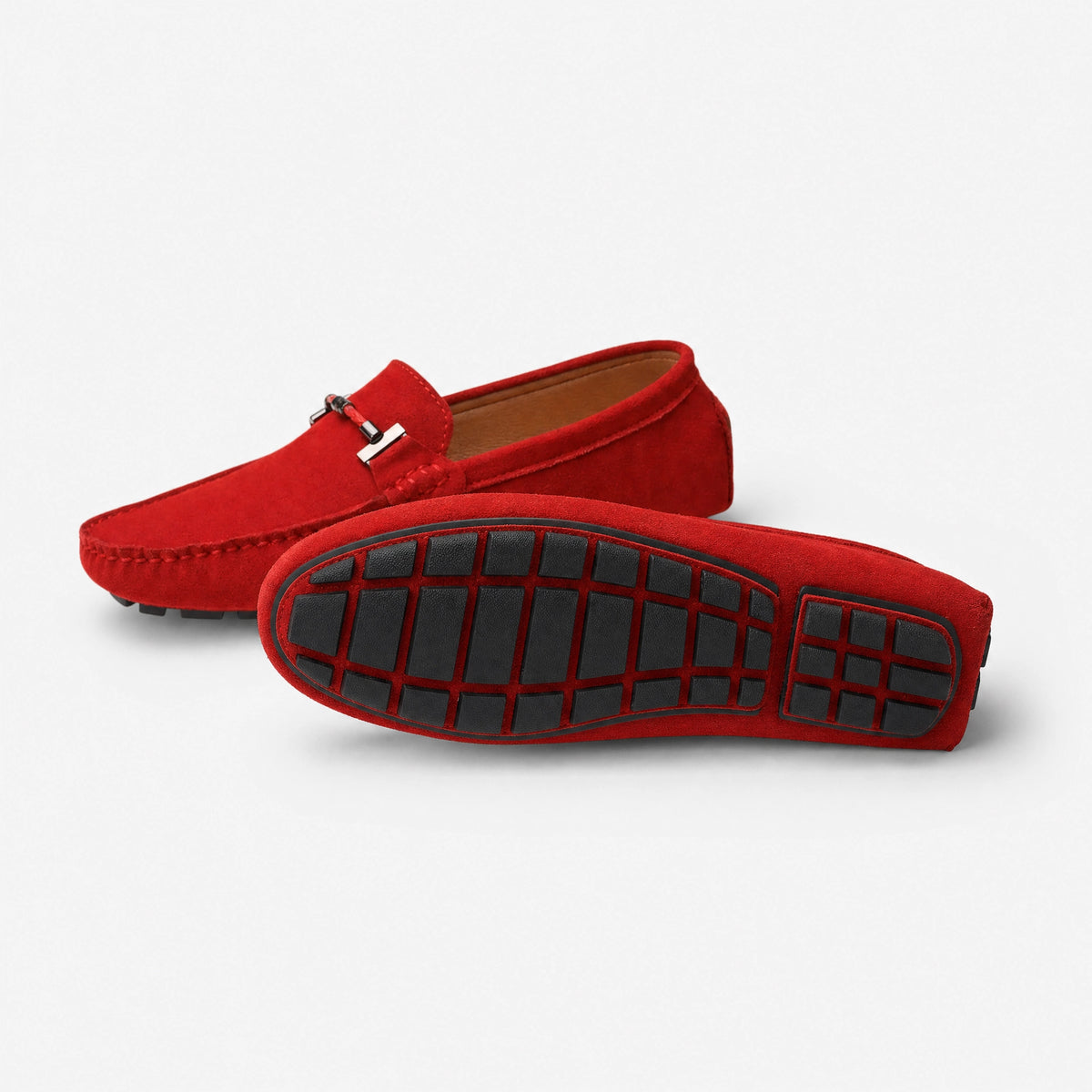 Red Suede Chain Pebbled Loafers