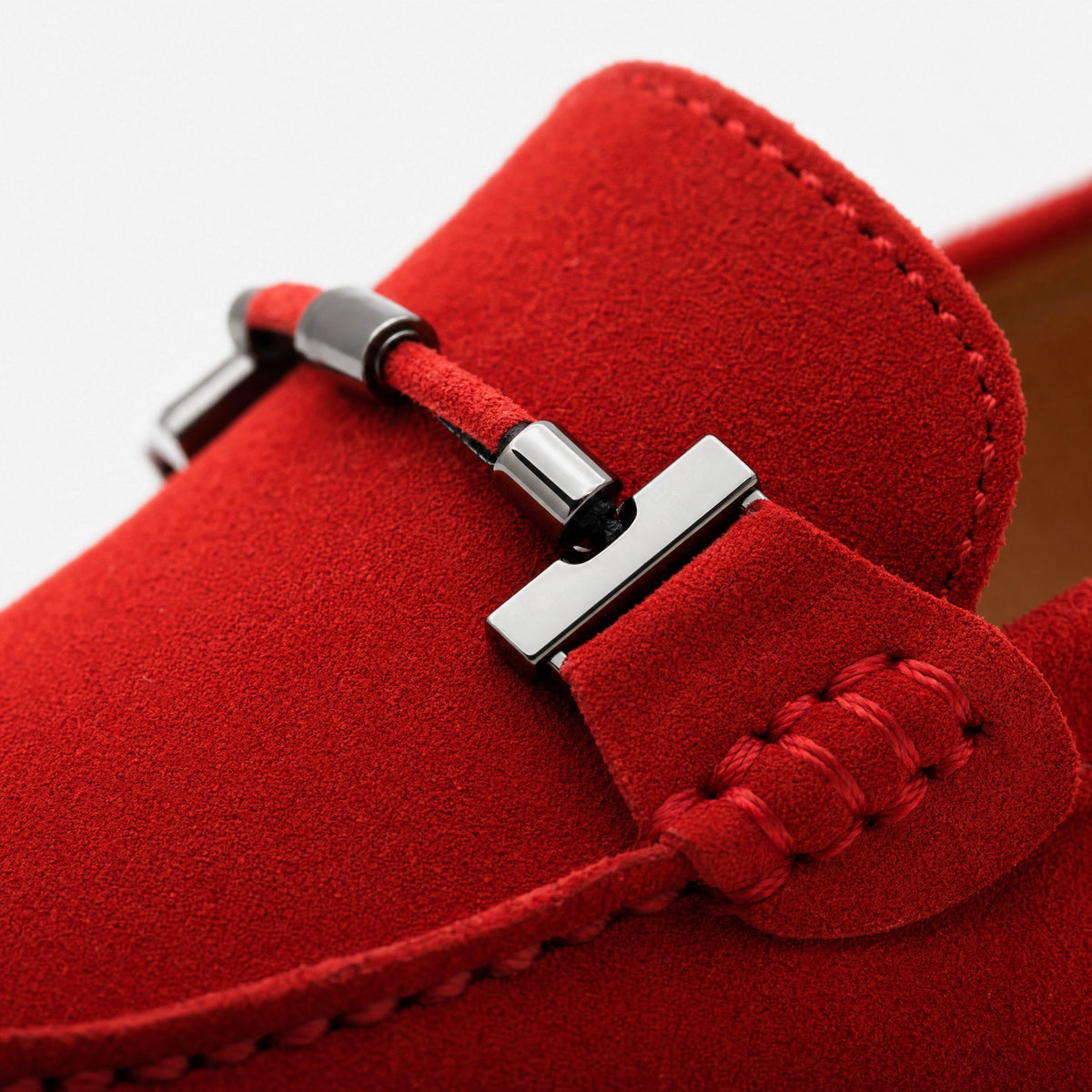Red Suede Chain Pebbled Loafers
