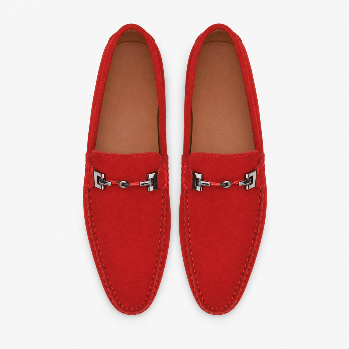 Red Suede Chain Pebbled Loafers