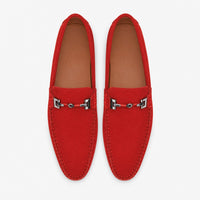 Red Suede Chain Pebbled Loafers