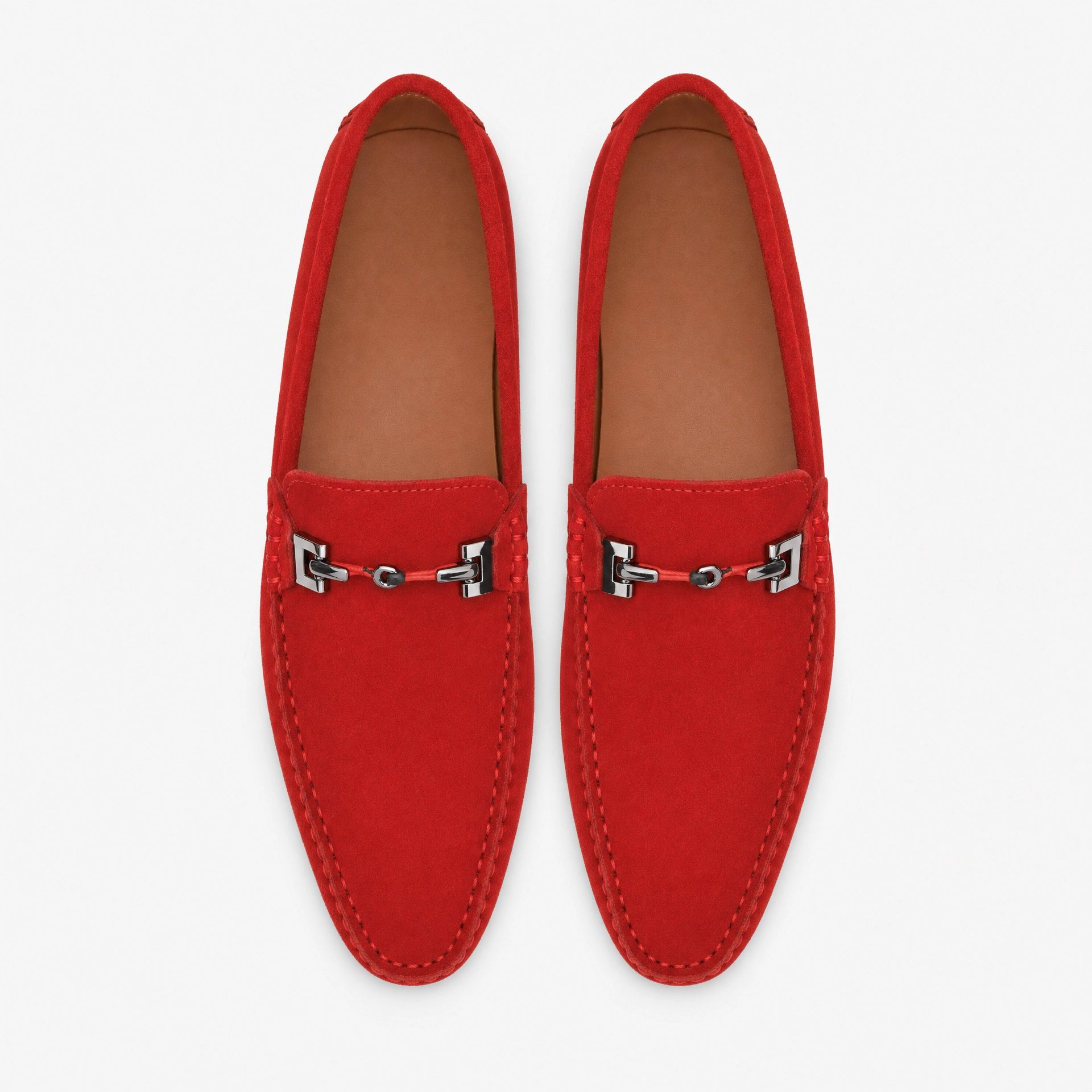 Red Suede Chain Pebbled Loafers