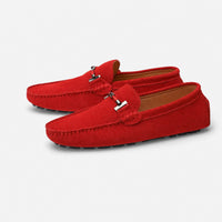 Red Suede Chain Pebbled Loafers