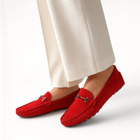Red Suede Chain Pebbled Loafers