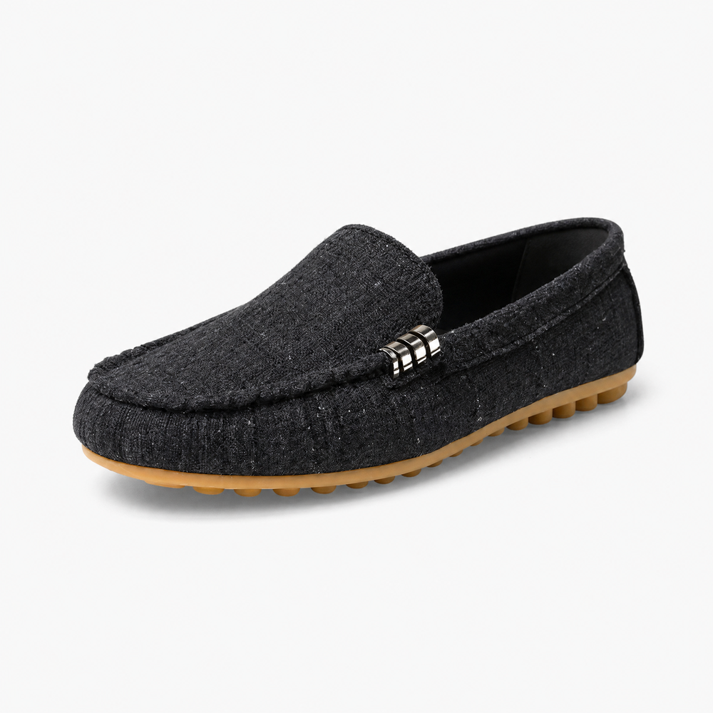 Black Fabric Bar Loafers