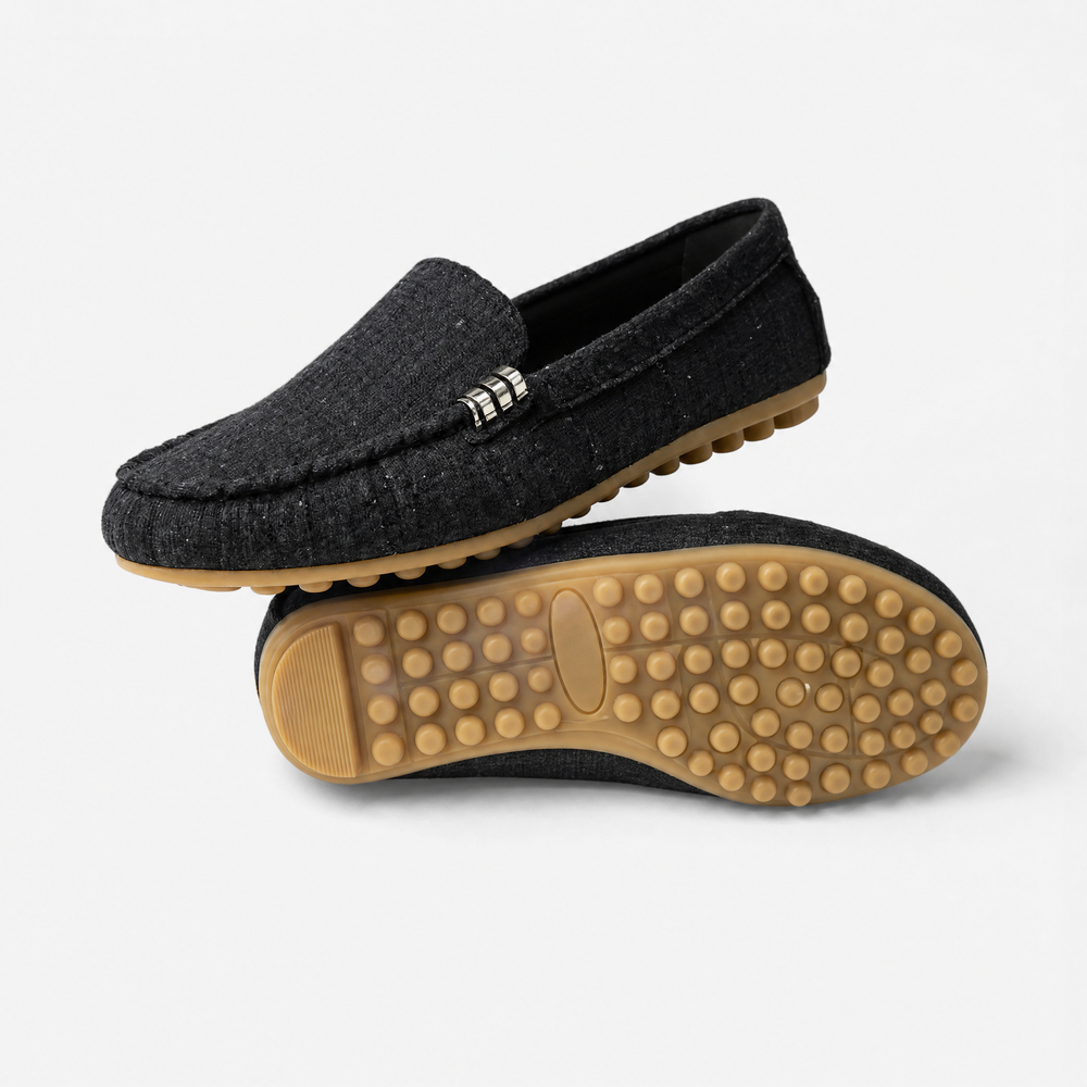 Black Fabric Bar Loafers