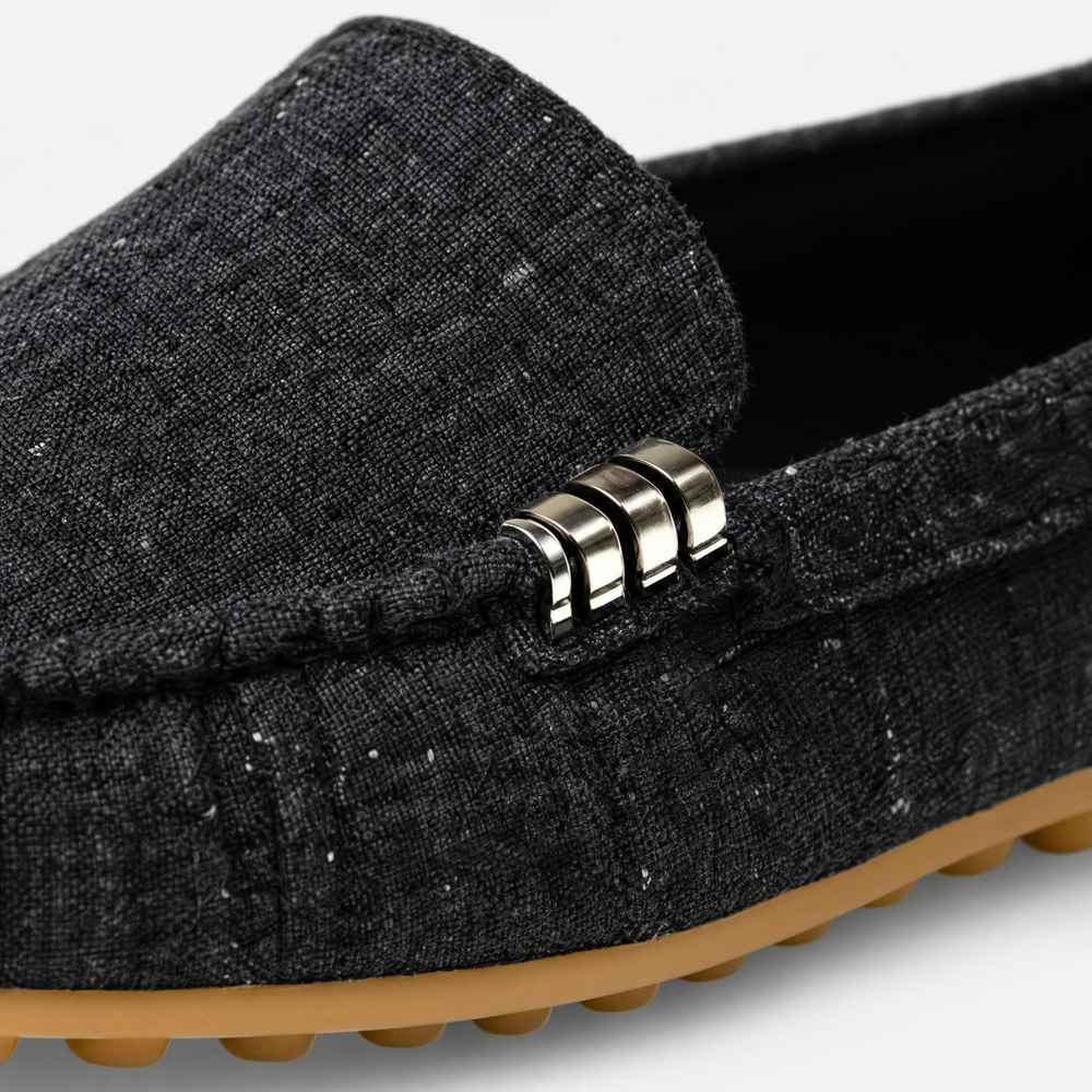 Black Fabric Bar Loafers