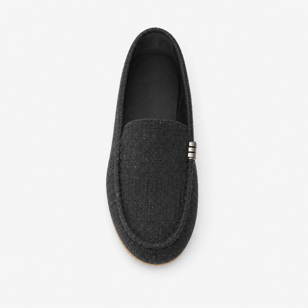 Black Fabric Bar Loafers