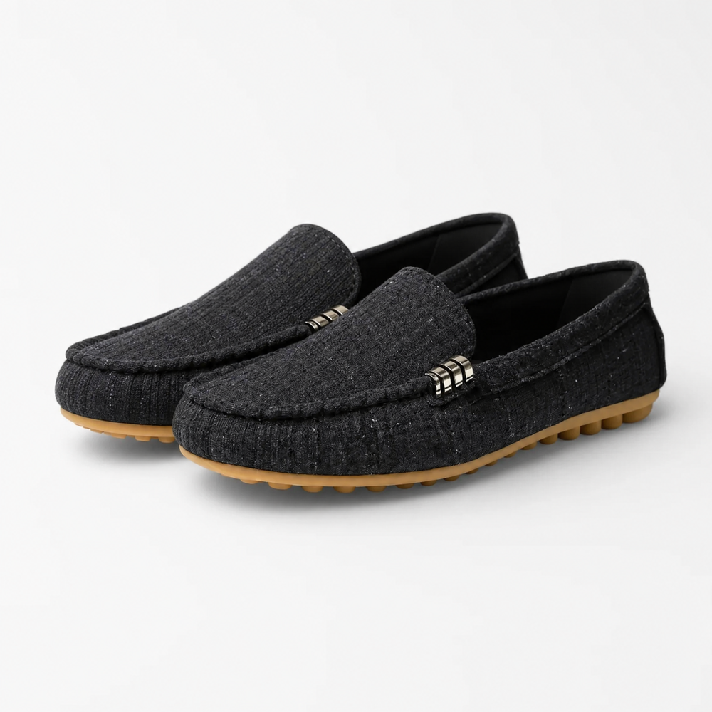 Black Fabric Bar Loafers