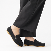 Black Fabric Bar Loafers