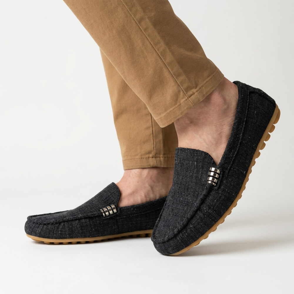 Black Fabric Bar Loafers