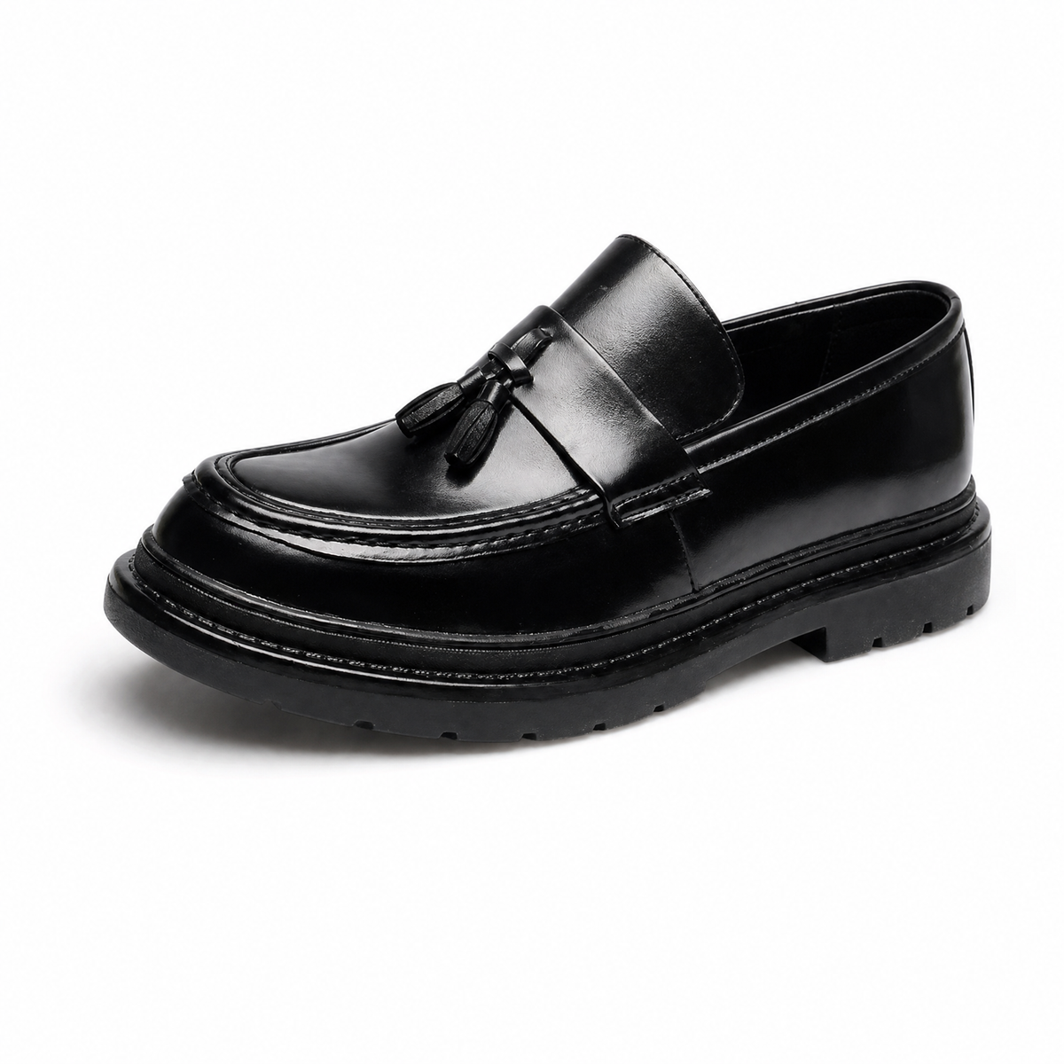 Black Patent Tassel Block Loafers