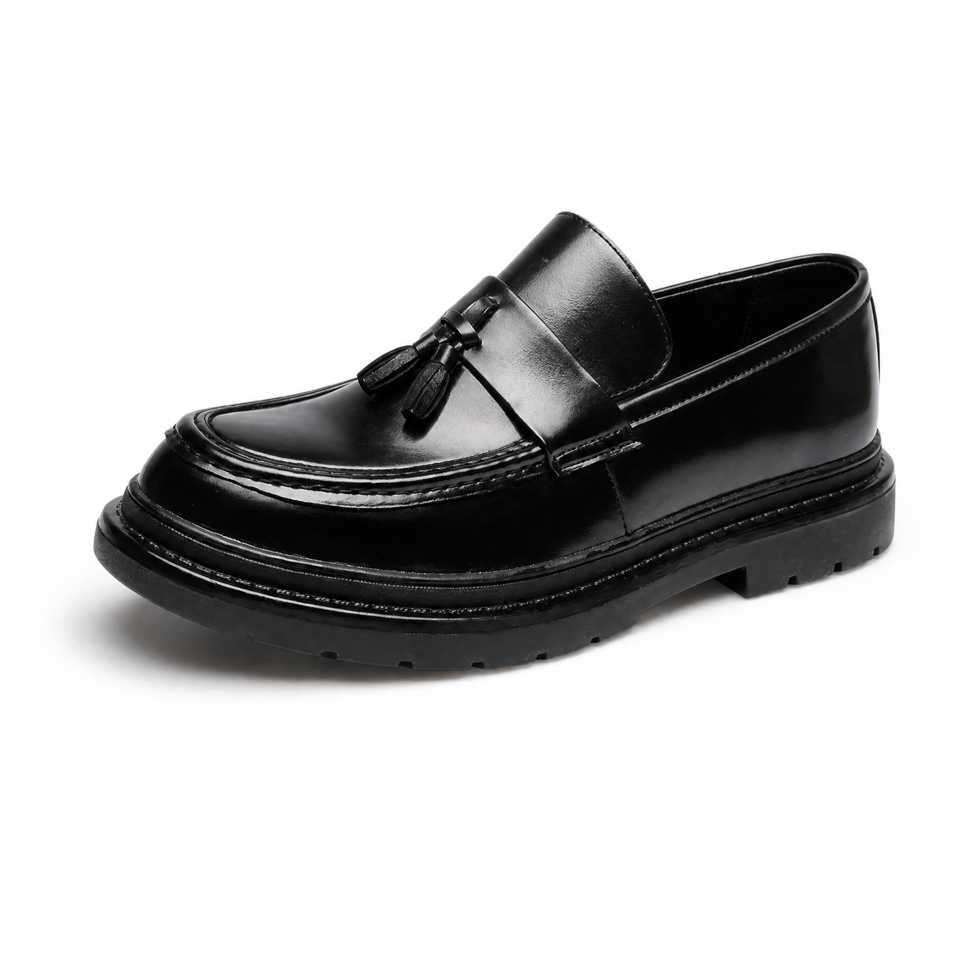 Black Patent Tassel Block Loafers