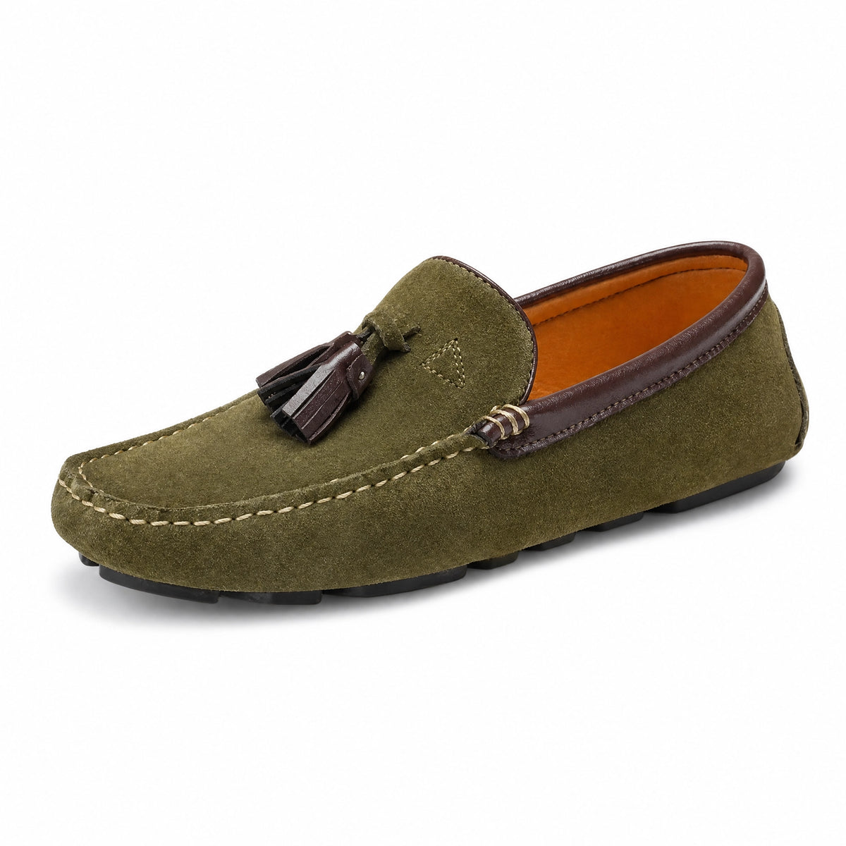 Khaki Suede Tassel Driving Loafers