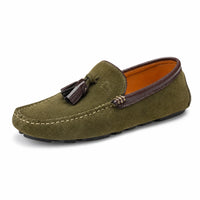 Khaki Suede Tassel Driving Loafers