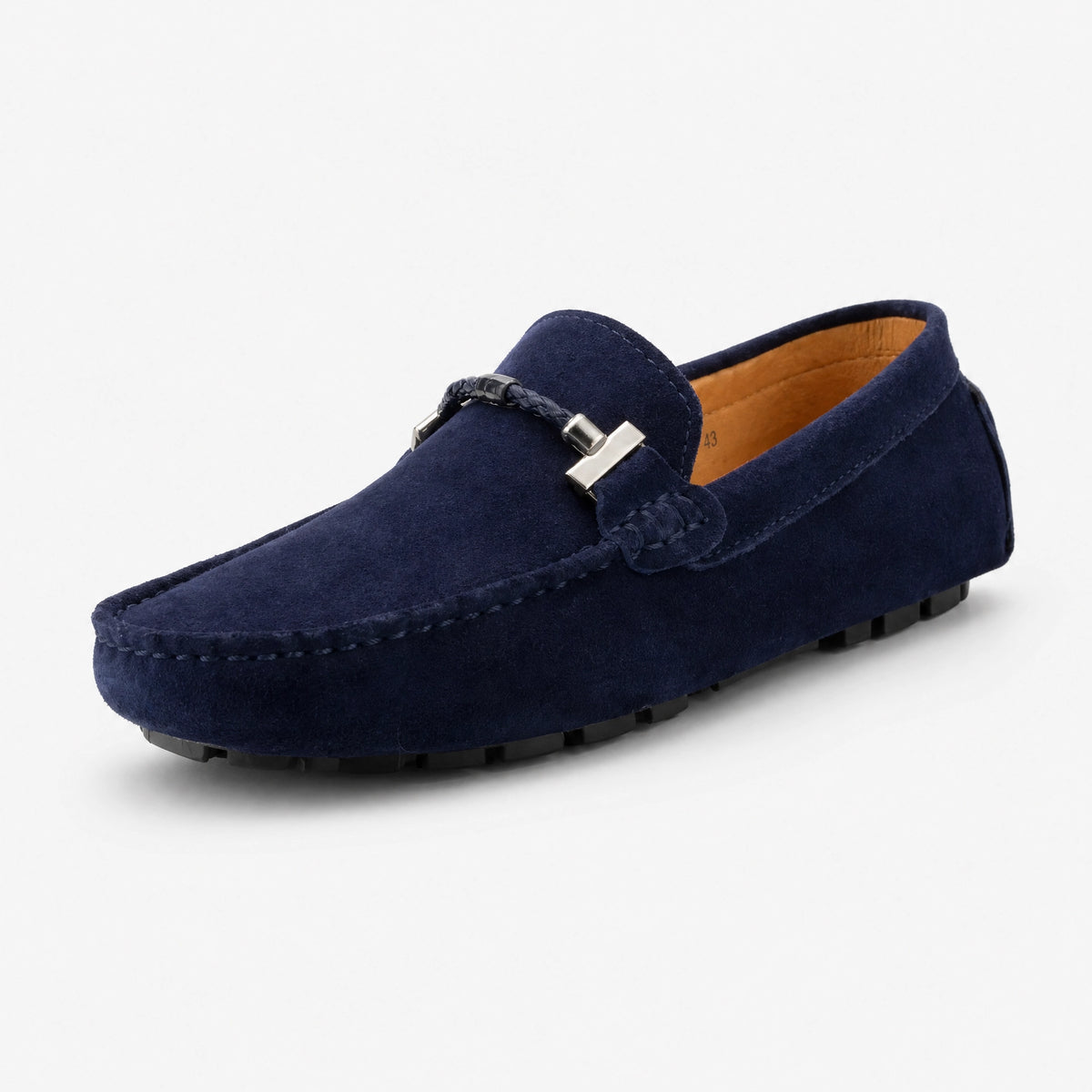 Navy Suede Chain Driving Loafers