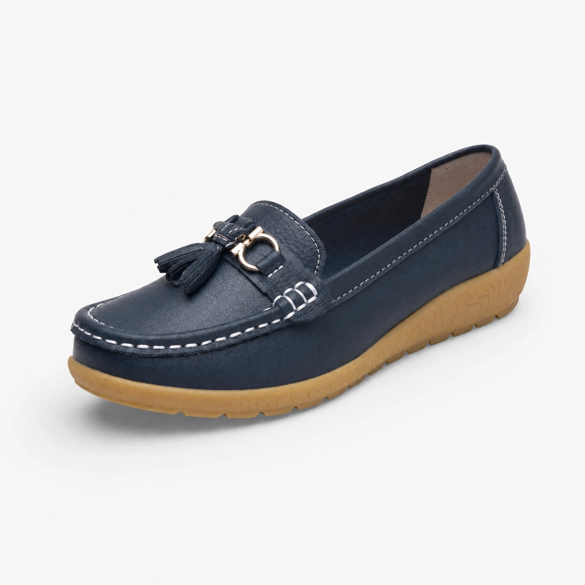 White Gold Buckle Tassel Loafers