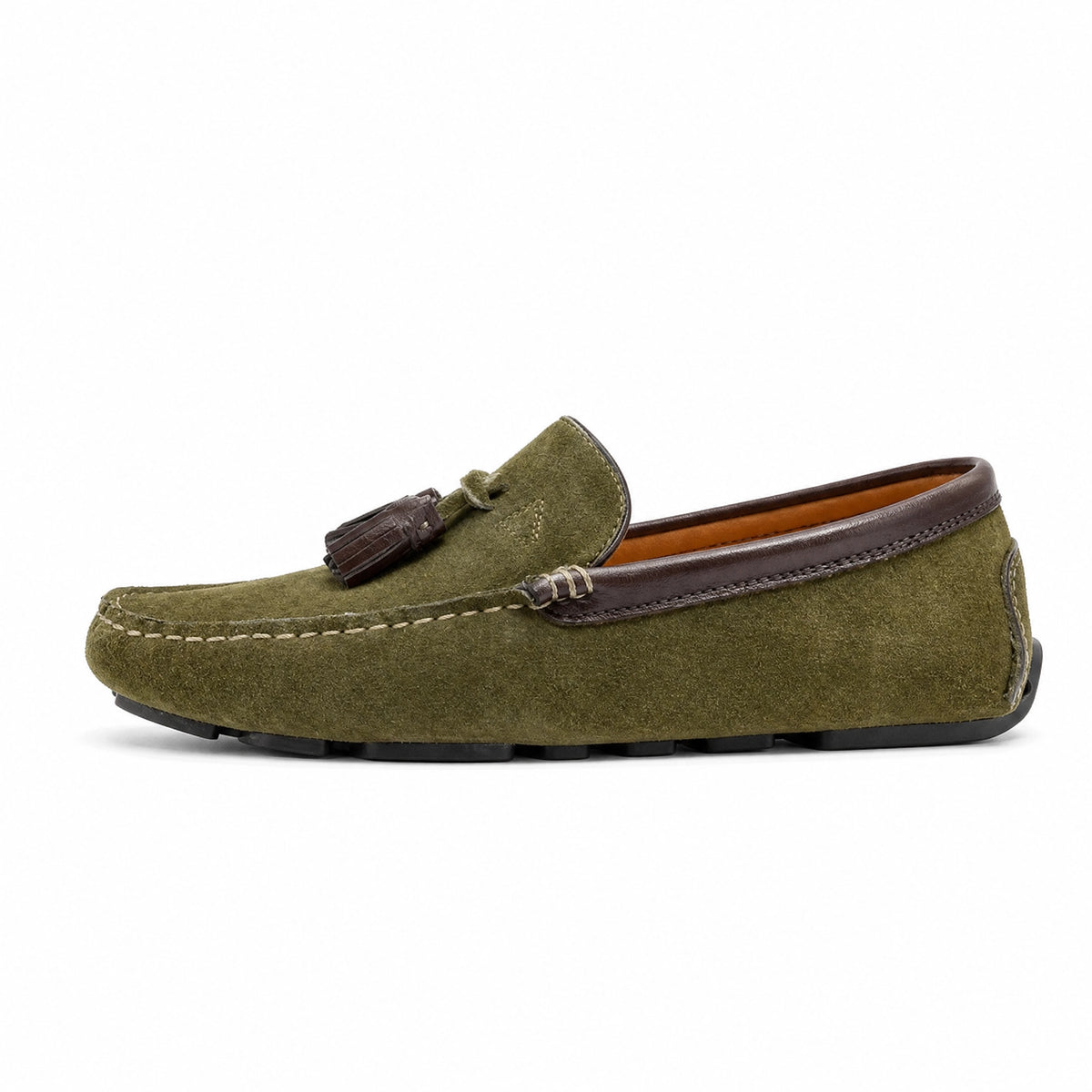 Khaki Suede Tassel Driving Loafers