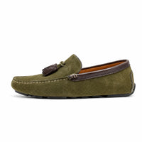 Khaki Suede Tassel Driving Loafers