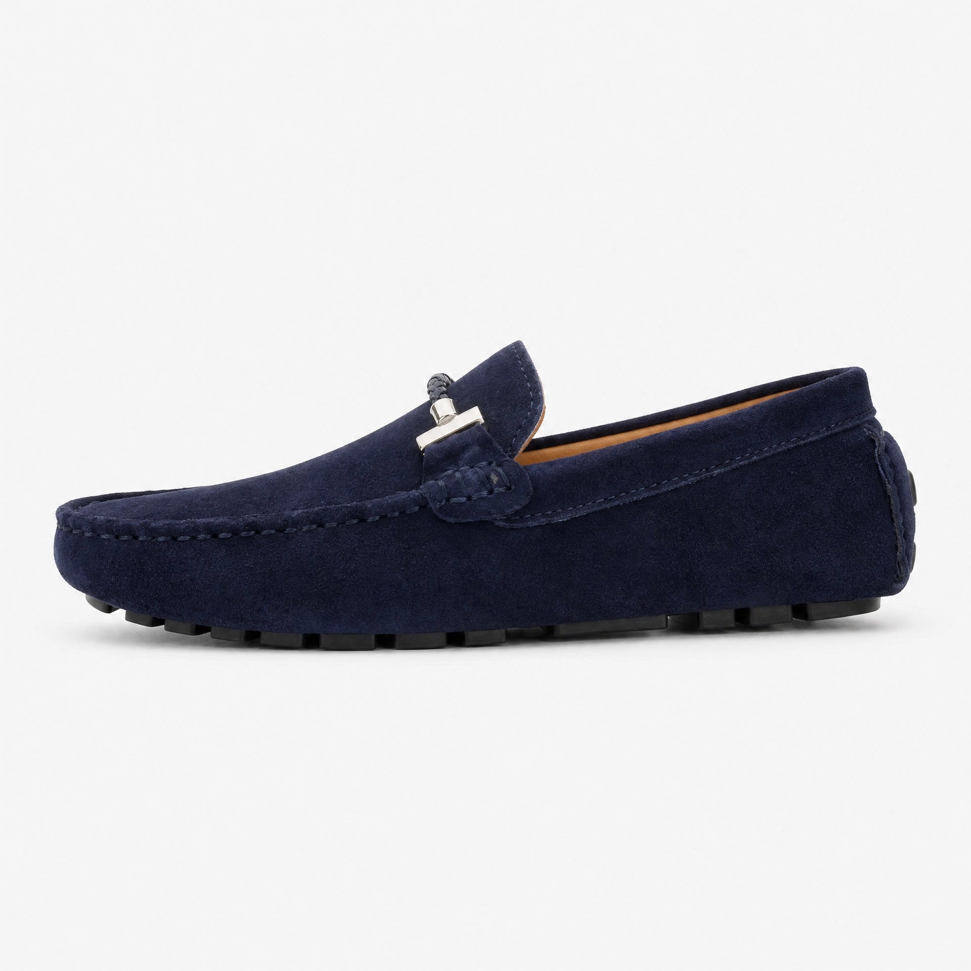 Navy Suede Chain Driving Loafers