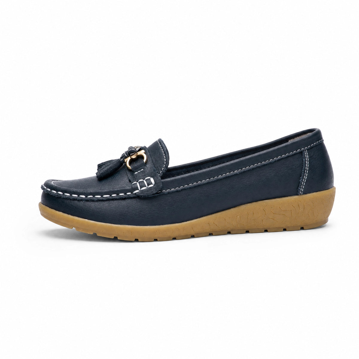 White Gold Buckle Tassel Loafers