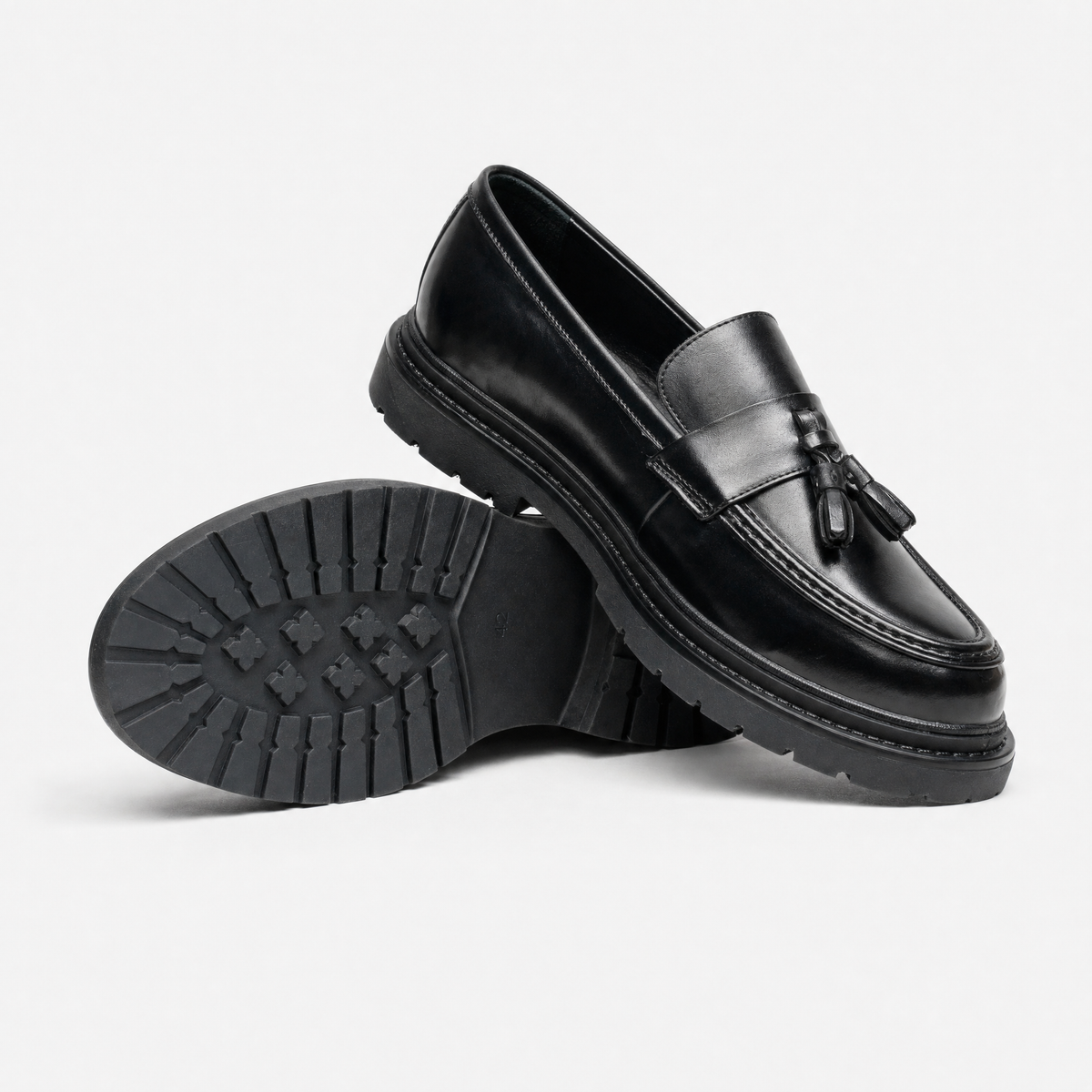 Black Patent Tassel Block Loafers