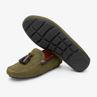 Khaki Suede Tassel Driving Loafers