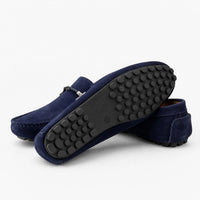 Navy Suede Chain Driving Loafers